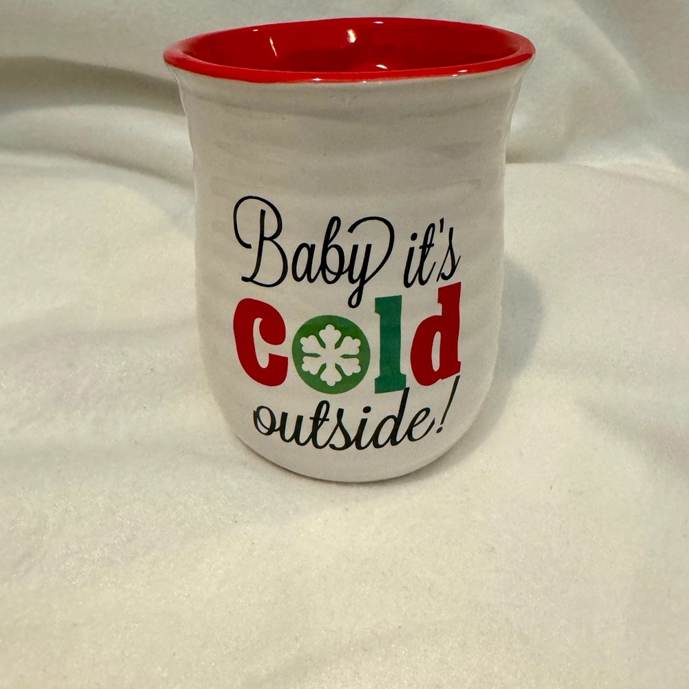 ‘Baby it’s Cold outside!’ Hand Warmer Right Handed Mug w Red Interior
